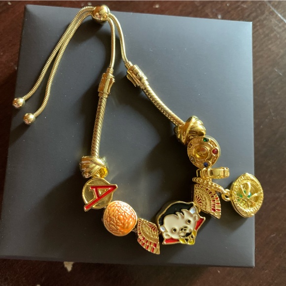 NWOT Retired Pandora Shine Sliding Bracelet Gold w/ 10 New Doctor Strange Charms - Picture 2 of 13